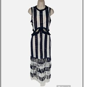 L'atiste  Fringe Maxi Dress Navy White Cut Outs